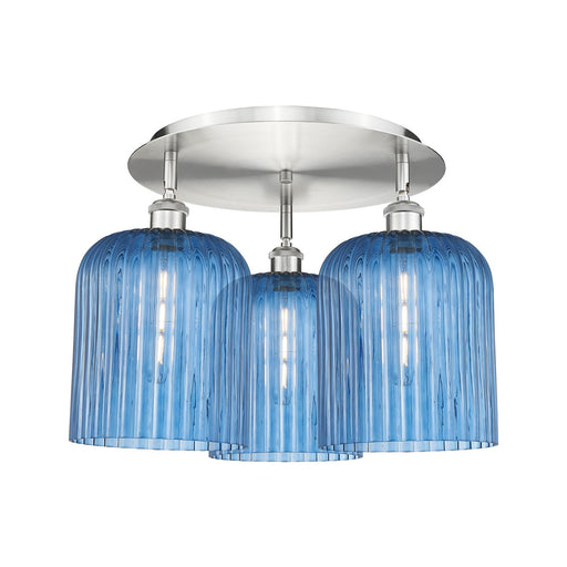 Innovations Bridal Veil 17in 3-Light Semi-Flush | Art Nouveau Satin Nickel and Princess Blue Glass | Bedroom & Dining Room | Model 516-3C-SN-G559-8BL