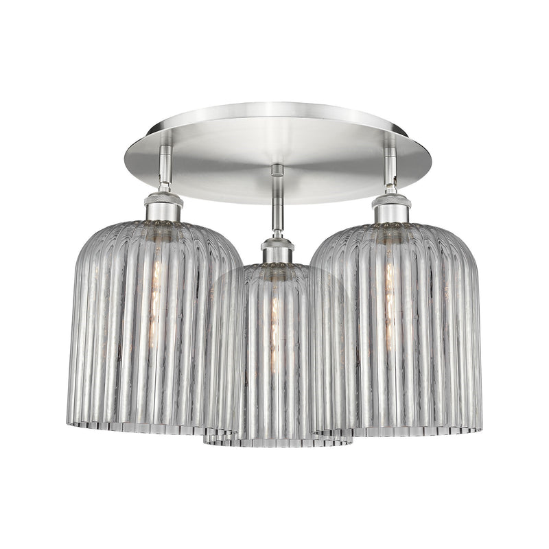 Innovations Bridal Veil 17in 3-Light Semi-Flush | Art Nouveau Satin Nickel and Light Smoke Glass | Bedroom & Dining Room | Model 516-3C-SN-G559-8SM