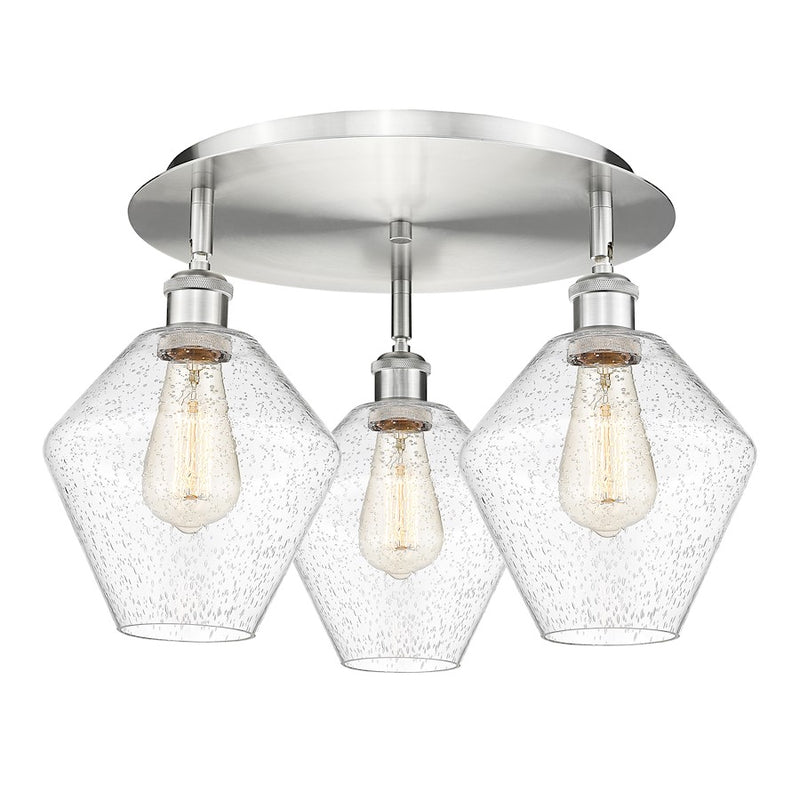 Innovations Lighting Cindyrella 20in 3-Light Flush Mount | Industrial Satin Nickel Steel and Seedy Glass | Bedroom & Hallway | Model 516-3C-SN-G654-8