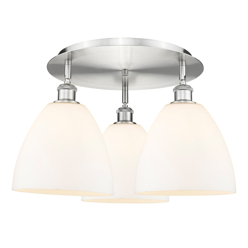 Innovations Bristol 21in 3-Light Semi-Flush | Industrial Satin Nickel and Matte White Glass | Kitchen & Hallway | Model 516-3C-SN-GBD-91