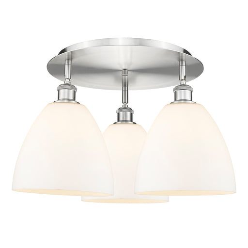 Innovations Bristol 21in 3-Light Semi-Flush | Industrial Satin Nickel and Matte White Glass | Kitchen & Hallway | Model 516-3C-SN-GBD-91