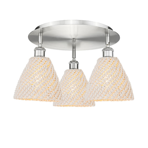 Innovations Bristol Natural 19in 3-Light Semi-Flush | Farmhouse Brushed Satin Nickel and Natural Fiber | Kitchen | Model 516-3C-SN-NBD-75-NAT