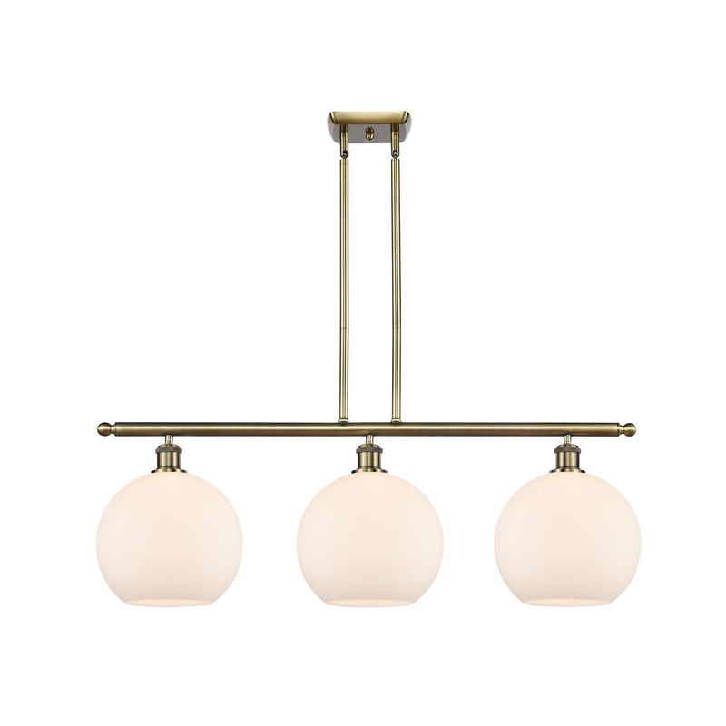 Innovations Athens 36in 3-Light Island | Industrial Antique Brass and Matte White Glass | Kitchen Island & Dining Room | Model 516-3I-AB-G121-10