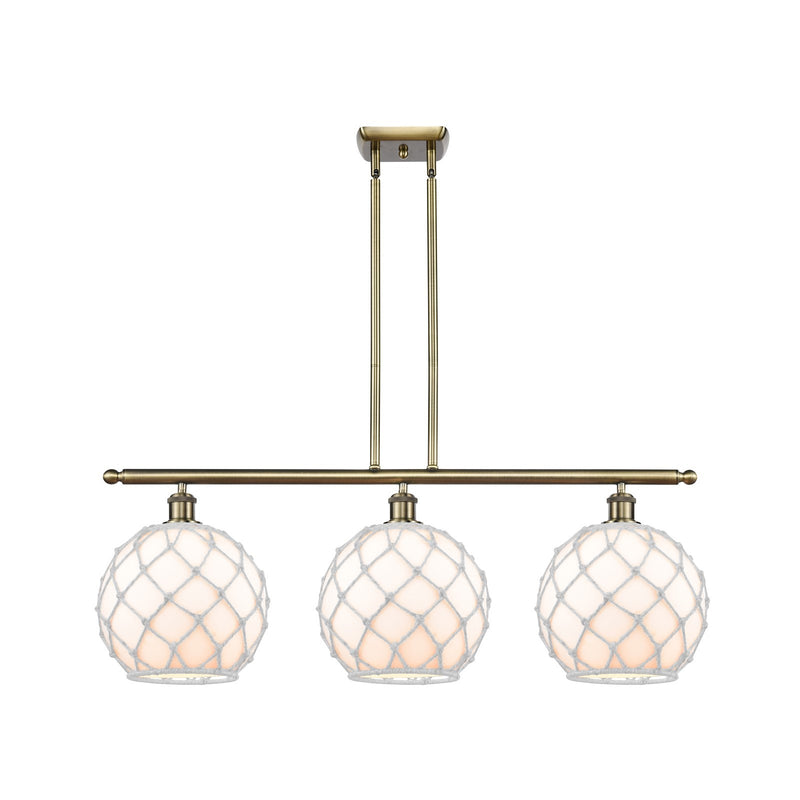 Innovations Farmhouse Rope 36in 3-Light Island | Industrial Antique Brass and White Glass Rope | Kitchen Island & Dining | Model 516-3I-AB-G121-10RW