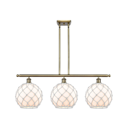 Innovations Farmhouse Rope 36in 3-Light Island | Industrial Antique Brass and White Glass Rope | Kitchen Island & Dining | Model 516-3I-AB-G121-10RW
