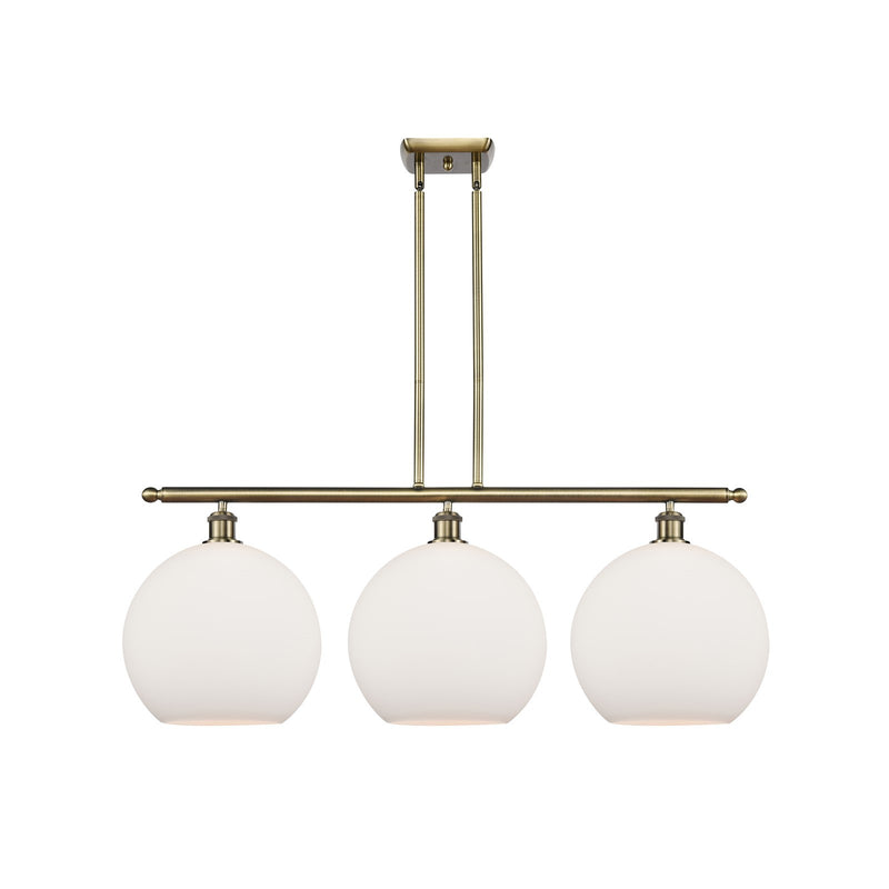 Innovations Athens 38in 3-Light Island | Industrial Antique Brass and Matte White Glass | Kitchen Island & Dining Room | Model 516-3I-AB-G121-12