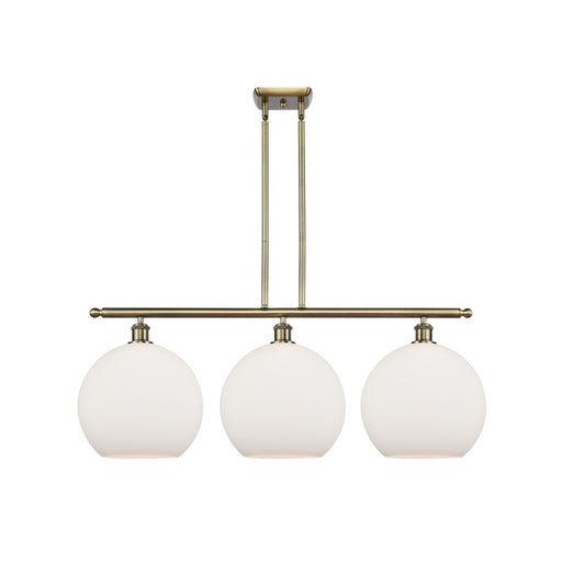 Innovations Athens 38in 3-Light Island | Industrial Antique Brass and Matte White Glass | Kitchen Island & Dining Room | Model 516-3I-AB-G121-12