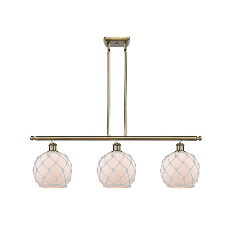 Innovations Farmhouse Rope 36in 3-Light Island Light | Industrial Antique Brass and White Glass with White Rope | Kitchen | Model 516-3I-AB-G121-8RW