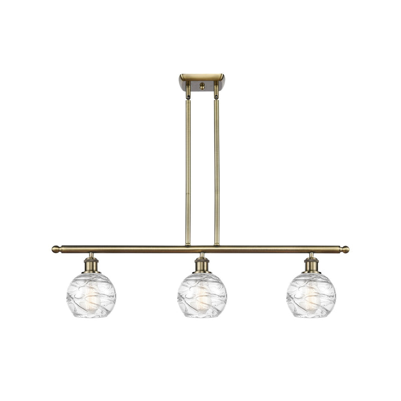 Innovations Athens Deco Swirl 36in 3-Light Island | Industrial Antique Brass and Clear Glass | Kitchen Island & Dining | Model 516-3I-AB-G1213-6CL