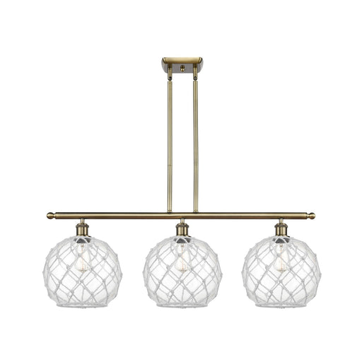Innovations Farmhouse Rope 36.5in 3-Light Island Light | Industrial Antique Brass and Clear Glass White Rope | Kitchen | Model 516-3I-AB-G122-10RW