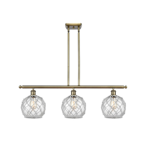 Innovations Farmhouse Rope 36in 3-Light Island Light | Industrial Antique Brass and Clear Glass White Rope | Kitchen | Model 516-3I-AB-G122-8RW