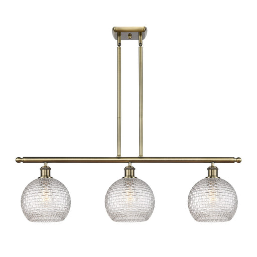 Innovations Athens 36in 3-Light Island | Modern Farmhouse Antique Brass and Clear Basket Weave Glass | Kitchen Island | Model 516-3I-AB-G122C-8CL