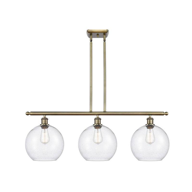 Innovations Athens 36in 3-Light Island | Industrial Antique Brass and Seedy Glass | Kitchen Island & Dining Room | Model 516-3I-AB-G124-10