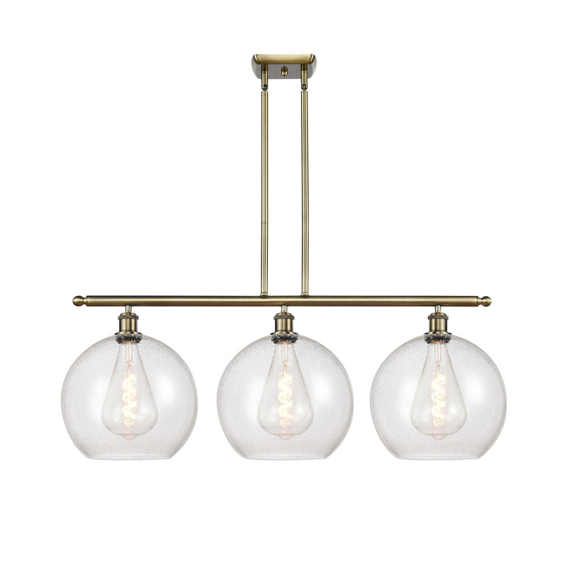 Innovations Athens 38in 3-Light Island | Industrial Antique Brass and Seedy Glass | Kitchen Island & Dining Room | Model 516-3I-AB-G124-12