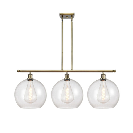 Innovations Athens 38in 3-Light Island | Industrial Antique Brass and Seedy Glass | Kitchen Island & Dining Room | Model 516-3I-AB-G124-12