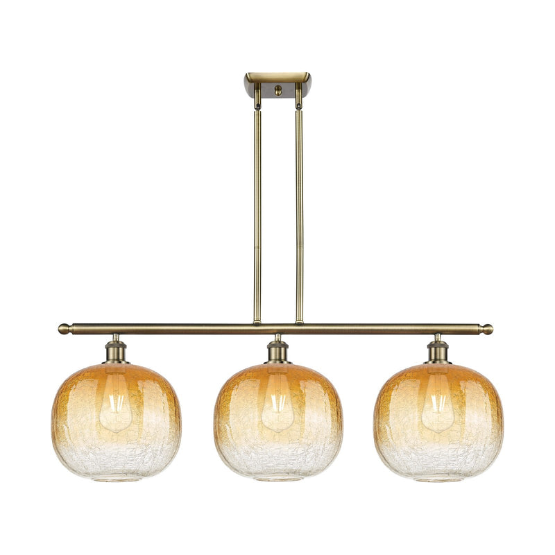 Innovations Brookhaven Sphere 37in 3-Light Island Pendant | Industrial Antique Brass and Amber Glass | Kitchen Island | Model 516-3I-AB-G481-10AM