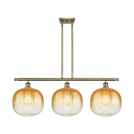 Innovations Brookhaven Sphere 37in 3-Light Island Pendant | Industrial Antique Brass and Amber Glass | Kitchen Island | Model 516-3I-AB-G481-10AM