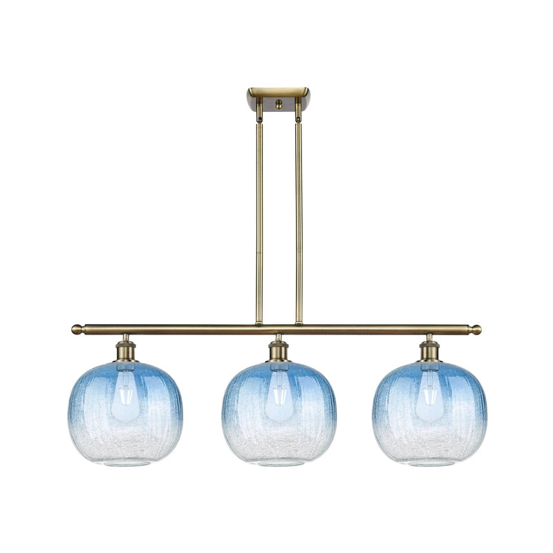 Innovations Brookhaven Sphere 37in 3-Light Island Pendant | Industrial Antique Brass and Sapphire Blue Glass | Kitchen | Model 516-3I-AB-G481-10SB