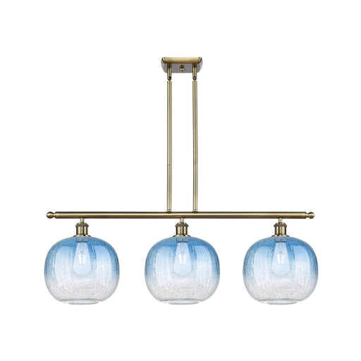 Innovations Brookhaven Sphere 37in 3-Light Island Pendant | Industrial Antique Brass and Sapphire Blue Glass | Kitchen | Model 516-3I-AB-G481-10SB