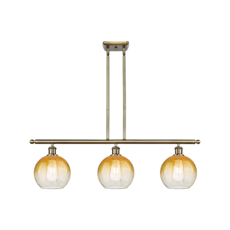 Innovations Brookhaven Globe 36in 3-Light Island Light | Industrial Antique Brass and Amber Glass | Kitchen Island | Model 516-3I-AB-G483-8AM