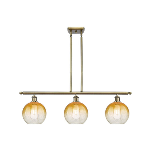 Innovations Brookhaven Globe 36in 3-Light Island Light | Industrial Antique Brass and Amber Glass | Kitchen Island | Model 516-3I-AB-G483-8AM