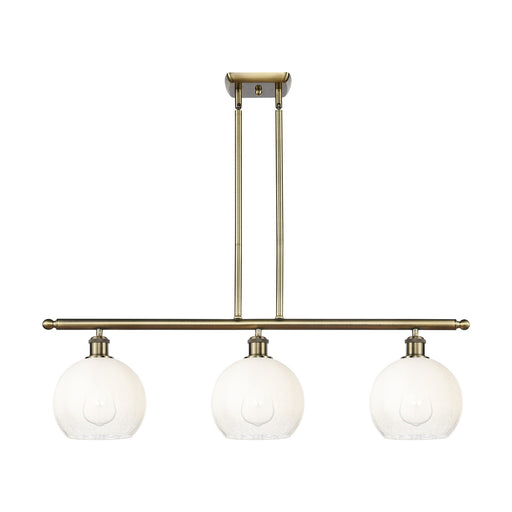 Innovations Brookhaven Globe 36in 3-Light Island Light | Industrial Antique Brass and Opal Glass | Kitchen Island & Dining | Model 516-3I-AB-G483-8OP