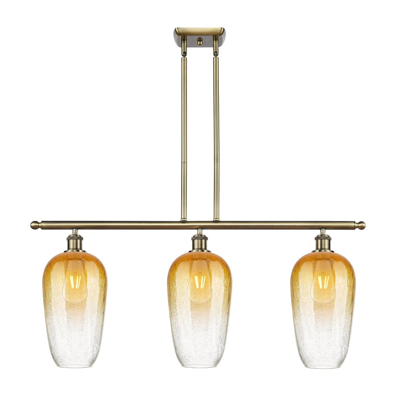 Innovations Brookhaven Flute 36in 3-Light Island Light | Industrial Antique Brass and Amber Glass | Kitchen Island | Model 516-3I-AB-G484-7AM