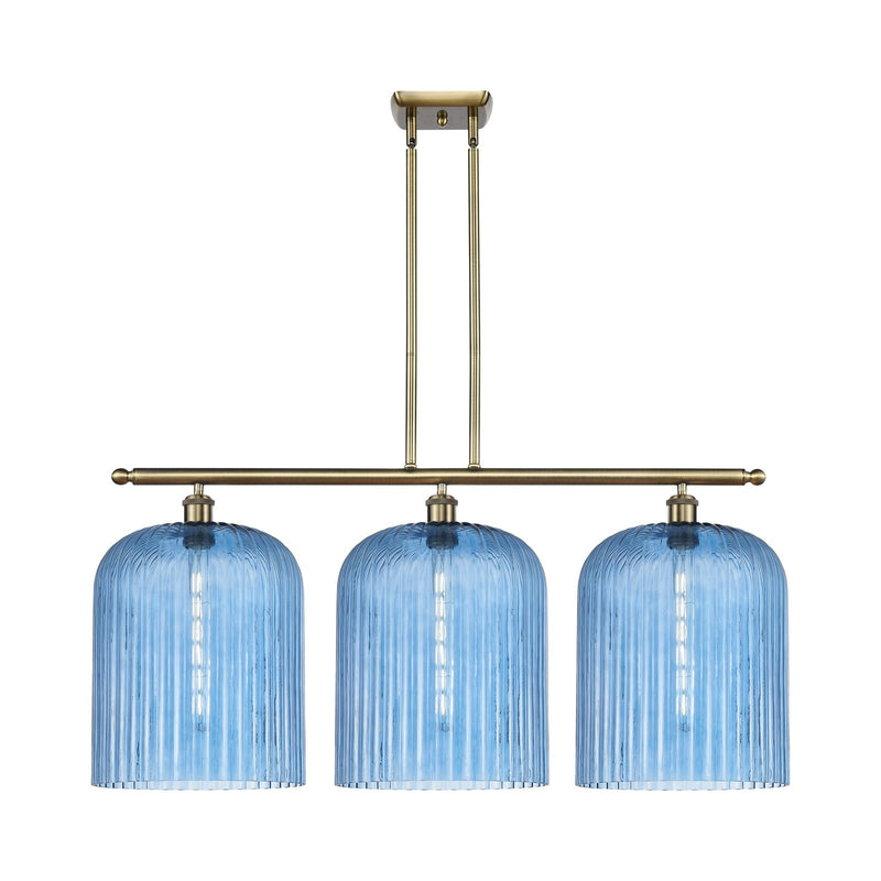 Innovations Bridal Veil 36in 3-Light Island Light | Art Nouveau Antique Brass and Princess Blue Glass | Kitchen Island | Model 516-3I-AB-G559-12BL