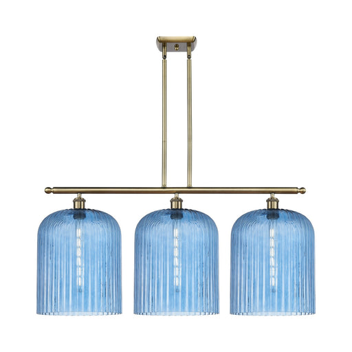 Innovations Bridal Veil 36in 3-Light Island Light | Art Nouveau Antique Brass and Princess Blue Glass | Kitchen Island | Model 516-3I-AB-G559-12BL