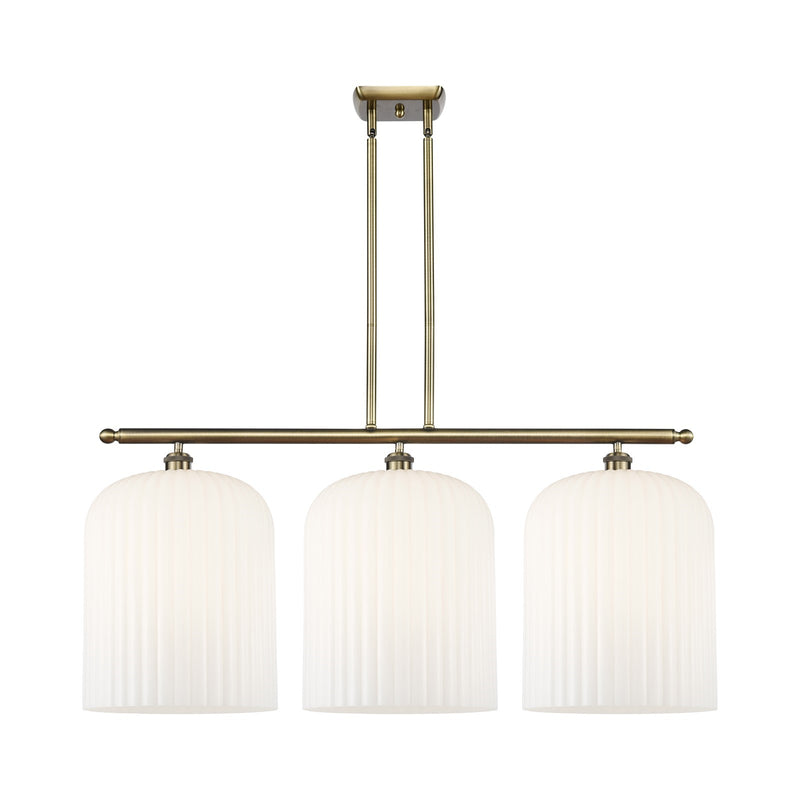 Innovations Bridal Veil 36in 3-Light Island Light | Antique Brass and Gloss White Glass | Kitchen Island & Dining Room | Model 516-3I-AB-G559-12GWH