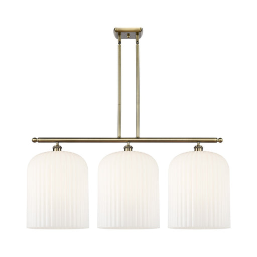 Innovations Bridal Veil 36in 3-Light Island Light | Antique Brass and Gloss White Glass | Kitchen Island & Dining Room | Model 516-3I-AB-G559-12GWH