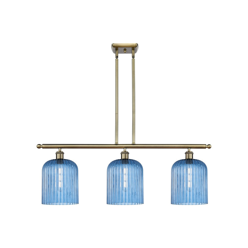 Innovations Bridal Veil 36in 3-Light Island Light | Art Nouveau Antique Brass and Princess Blue Glass | Kitchen Island | Model 516-3I-AB-G559-8BL