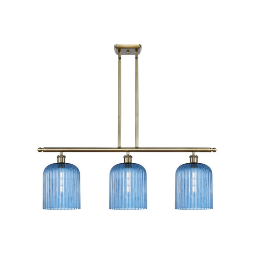 Innovations Bridal Veil 36in 3-Light Island Light | Art Nouveau Antique Brass and Princess Blue Glass | Kitchen Island | Model 516-3I-AB-G559-8BL