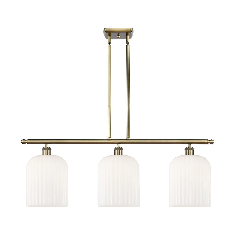 Innovations Bridal Veil 36in 3-Light Island Light | Art Nouveau Antique Brass and Gloss White Glass | Kitchen Island | Model 516-3I-AB-G559-8GWH
