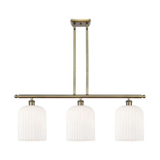 Innovations Bridal Veil 36in 3-Light Island Light | Art Nouveau Antique Brass and Gloss White Glass | Kitchen Island | Model 516-3I-AB-G559-8GWH