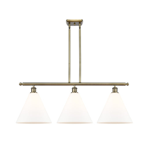 Innovations Berkshire Glass 38in 3-Light Island | Industrial Antique Brass and Matte White Glass | Kitchen Island & Dining | Model 516-3I-AB-GBC-121