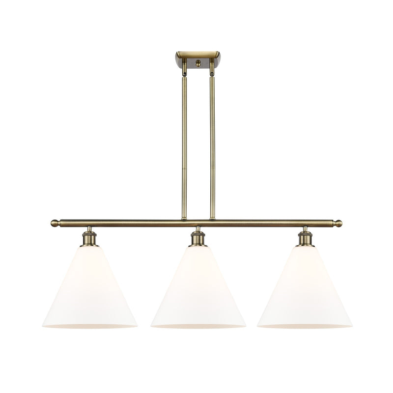 Innovations Berkshire Glass 38in 3-Light LED Island | Industrial Antique Brass and Matte White Glass | Kitchen Island | Model 516-3I-AB-GBC-121-LED