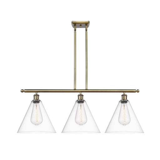 Innovations Berkshire Glass 38in 3-Light Island | Industrial Antique Brass and Clear Glass | Kitchen Island & Dining Room | Model 516-3I-AB-GBC-122