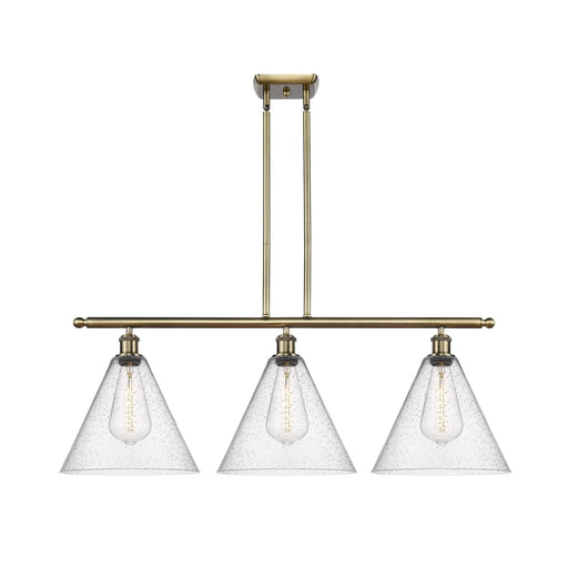 Innovations Berkshire 38in 3-Light LED Island | Industrial Antique Brass and Seedy Glass | Kitchen Island & Dining Room | Model 516-3I-AB-GBC-124-LED