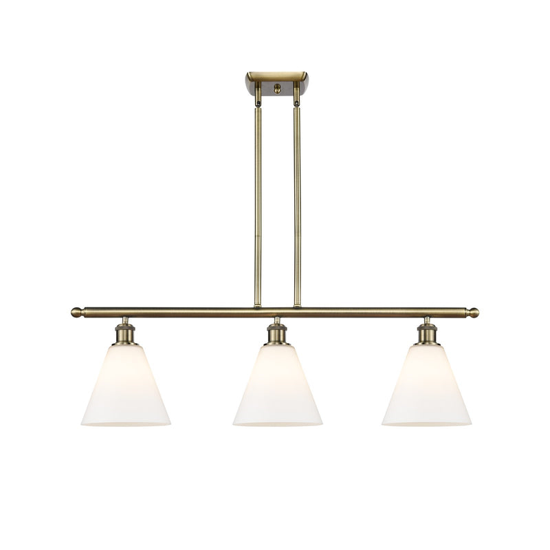 Innovations Berkshire 36in 3-Light Island | Industrial Antique Brass and Matte White Glass | Kitchen Island & Dining Room | Model 516-3I-AB-GBC-81