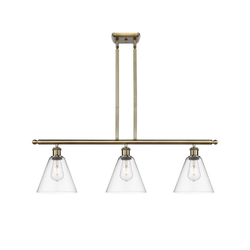 Innovations Berkshire 36in 3-Light Island | Industrial Antique Brass and Clear Glass | Kitchen Island & Dining Room | Model 516-3I-AB-GBC-82