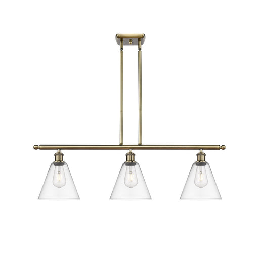 Innovations Berkshire 36in 3-Light Island | Industrial Antique Brass and Clear Glass | Kitchen Island & Dining Room | Model 516-3I-AB-GBC-82
