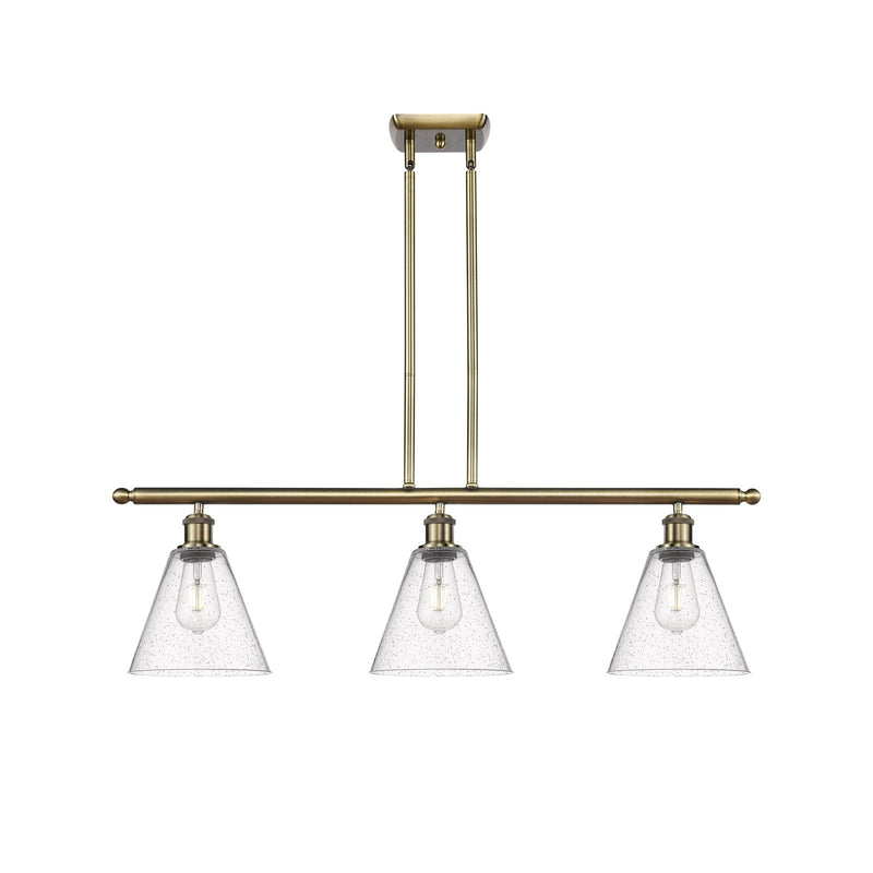 Innovations Berkshire 36in 3-Light Island | Industrial Antique Brass and Seedy Glass | Kitchen Island & Dining Room | Model 516-3I-AB-GBC-84