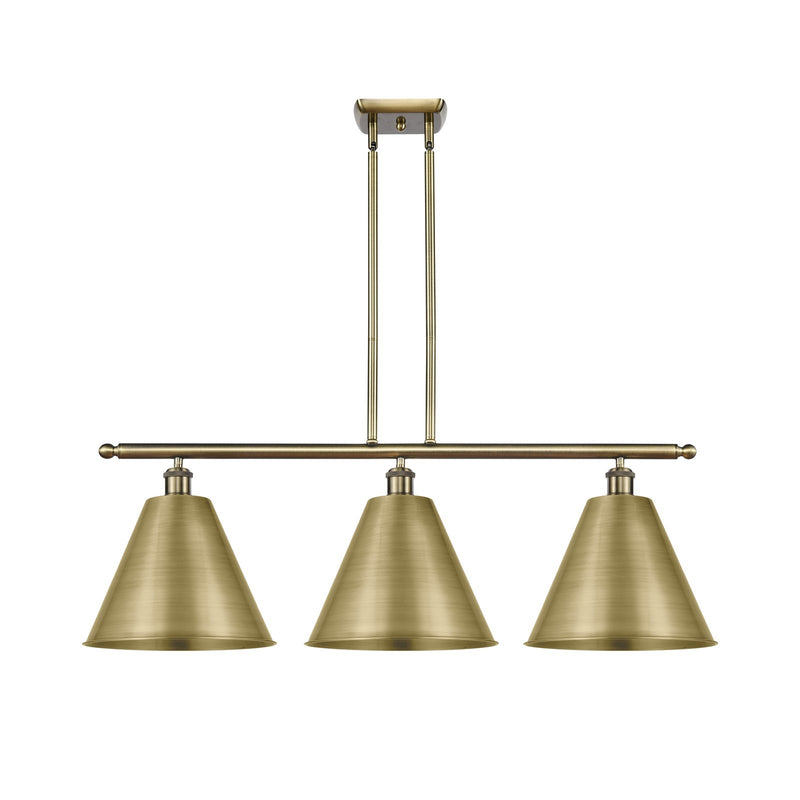 Innovations Berkshire 38.5in 3-Light Island Light | Industrial Antique Brass and Antique Brass Metal Shade | Kitchen | Model 516-3I-AB-MBC-12-AB