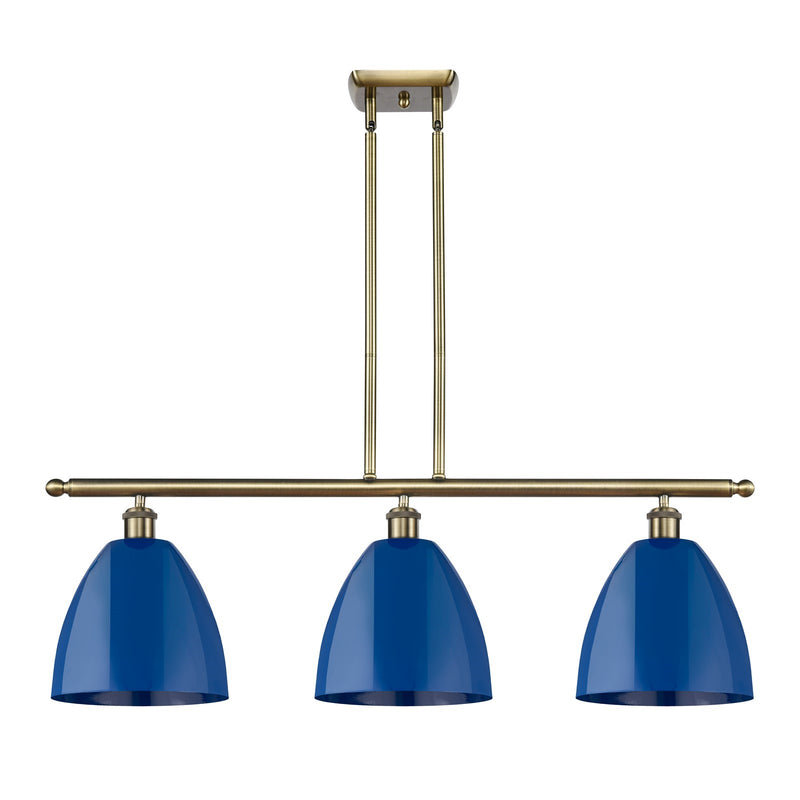 Innovations Plymouth 36in 3-Light Island Light | Industrial Antique Brass and Matte Blue Metal Shade | Kitchen Island | Model 516-3I-AB-MBD-9-BL-LED
