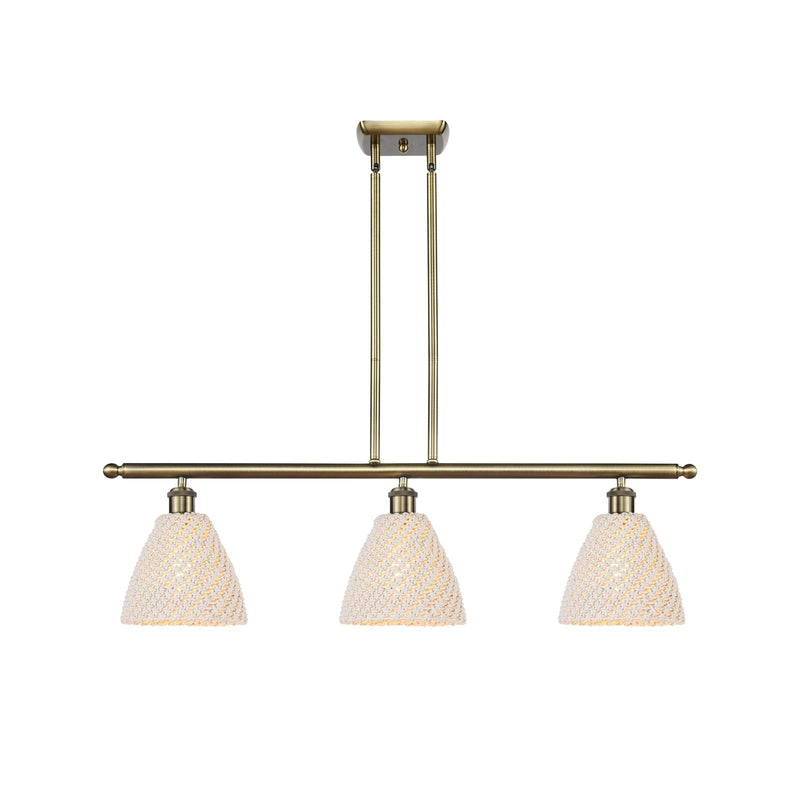 Innovations Bristol Natural 36in 3-Light Island | Farmhouse Antique Brass and Natural Fiber | Kitchen Island & Dining | Model 516-3I-AB-NBD-75-NAT