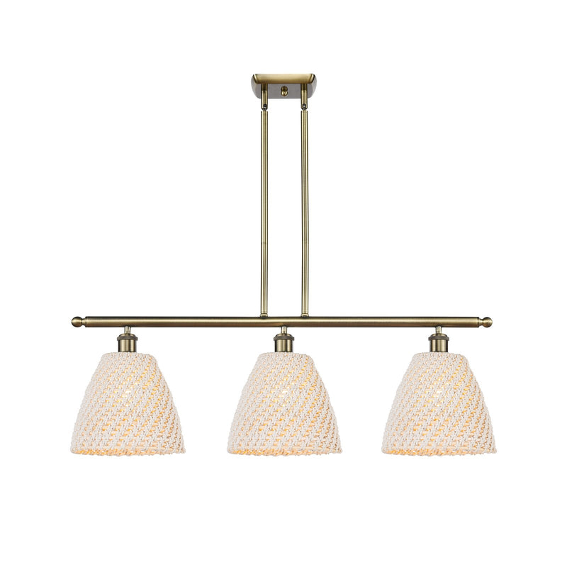 Innovations Bristol Natural 36in 3-Light Island | Industrial Antique Brass and Natural Fiber | Kitchen Island & Dining | Model 516-3I-AB-NBD-9-NAT