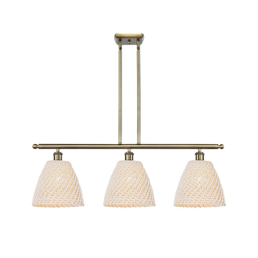 Innovations Bristol Natural 36in 3-Light Island | Industrial Antique Brass and Natural Fiber | Kitchen Island & Dining | Model 516-3I-AB-NBD-9-NAT