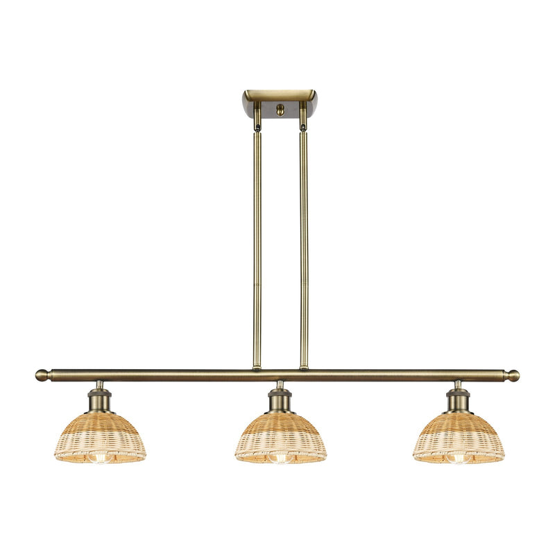 Innovations Bristol Natural II 36in 3-Light Island | Industrial Antique Brass and Natural Fiber | Kitchen Island | Model 516-3I-AB-NBD2-75-NAT
