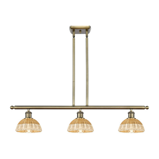 Innovations Bristol Natural II 36in 3-Light Island | Industrial Antique Brass and Natural Fiber | Kitchen Island | Model 516-3I-AB-NBD2-75-NAT